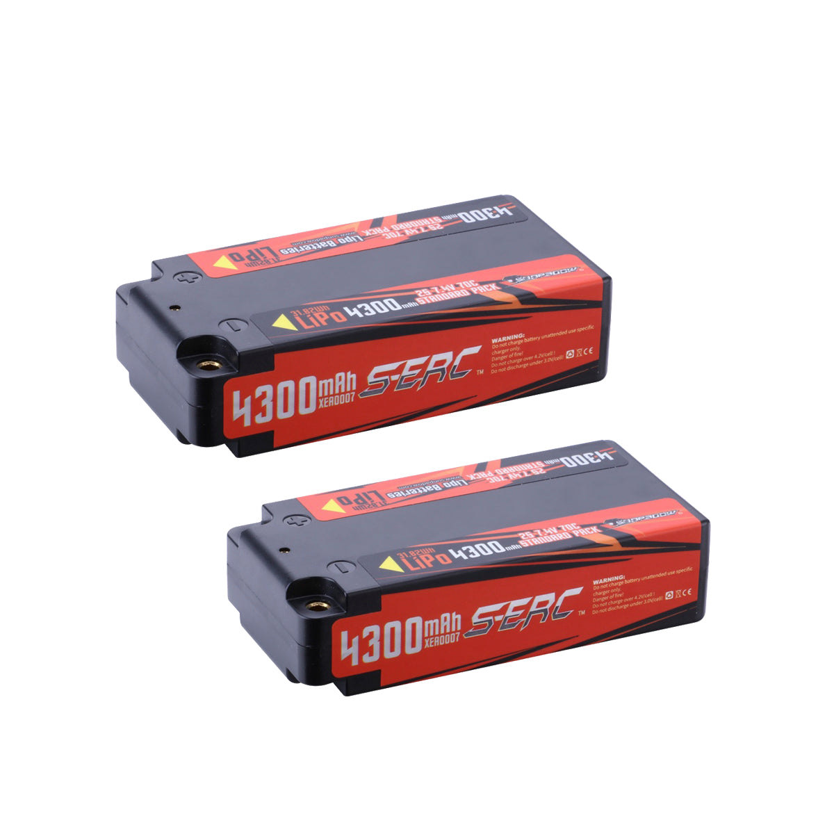 【Sunpadow】7.4V 2S Lipo Battery 4300mAh 70C Hard Case with 4mm Bullet for RC  Car Racing