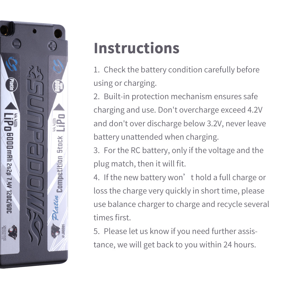 2024 Sunpadow TOP Series Lipo Battery 6000mAh 7.4V 2S2P 120C with 5mm  Bullet Suggest for Stock Class Competition